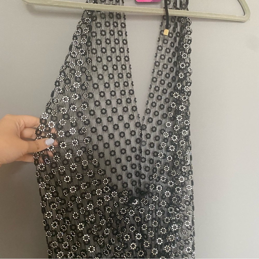 Black Beaded Mesh Dress